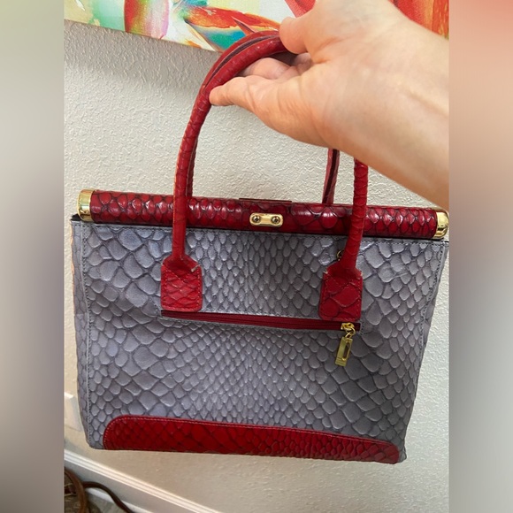 Vintage Pelle Di Giada Made in Italy, animal Print Gray & Red Leather Handbag - Picture 2 of 16